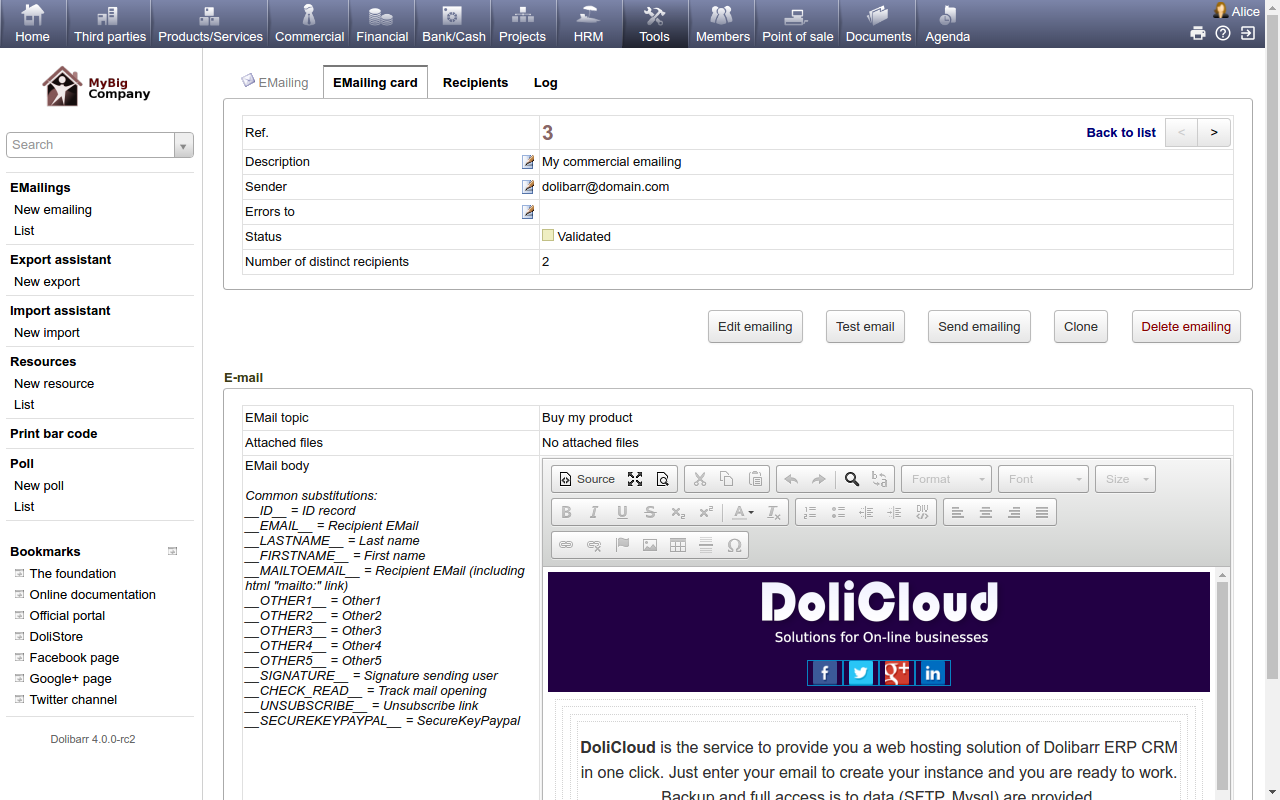 DoliCloud ERP e CRM DoliCloud ERP e CRM