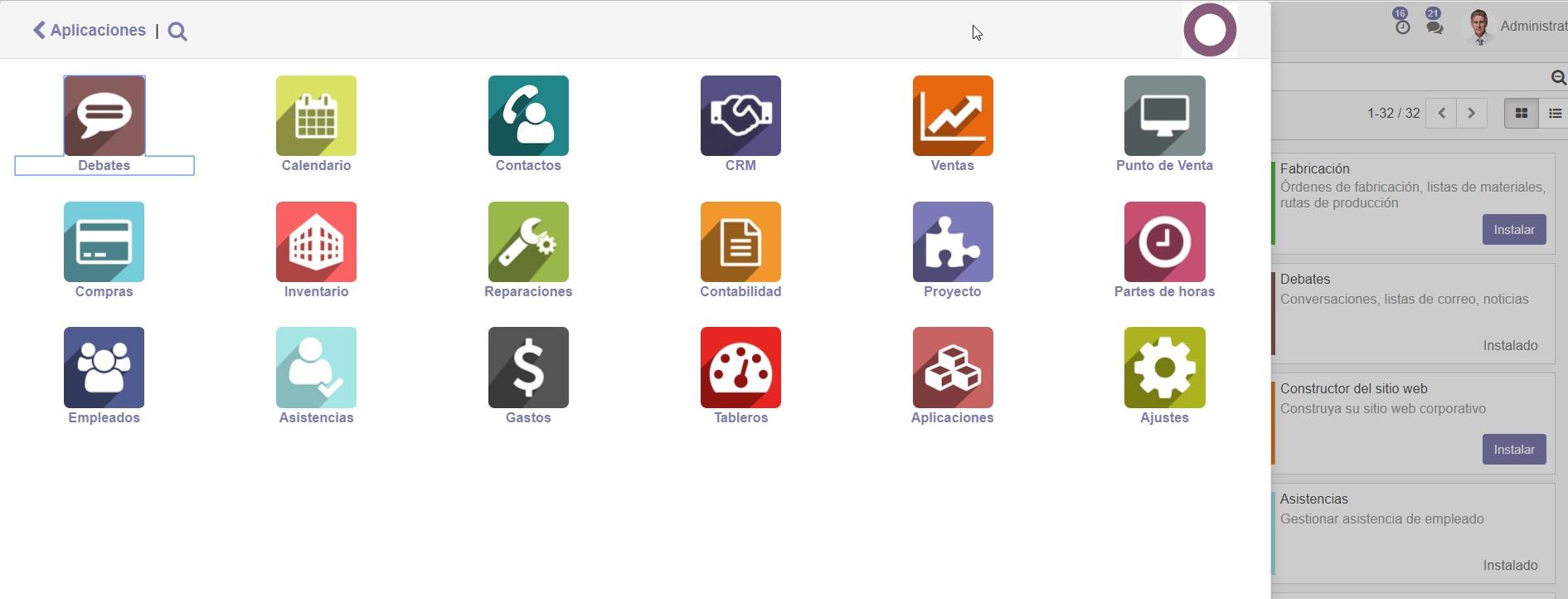Odoo CRM-Algunas de los módulos instalados en Odoo Odoo CRM-Algunas de los módulos instalados en Odoo