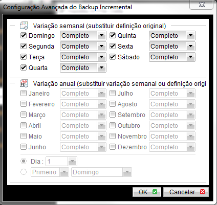 Opções backup Opções backup