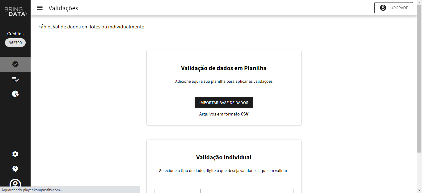 Menu de validações de dados Menu de validações de dados