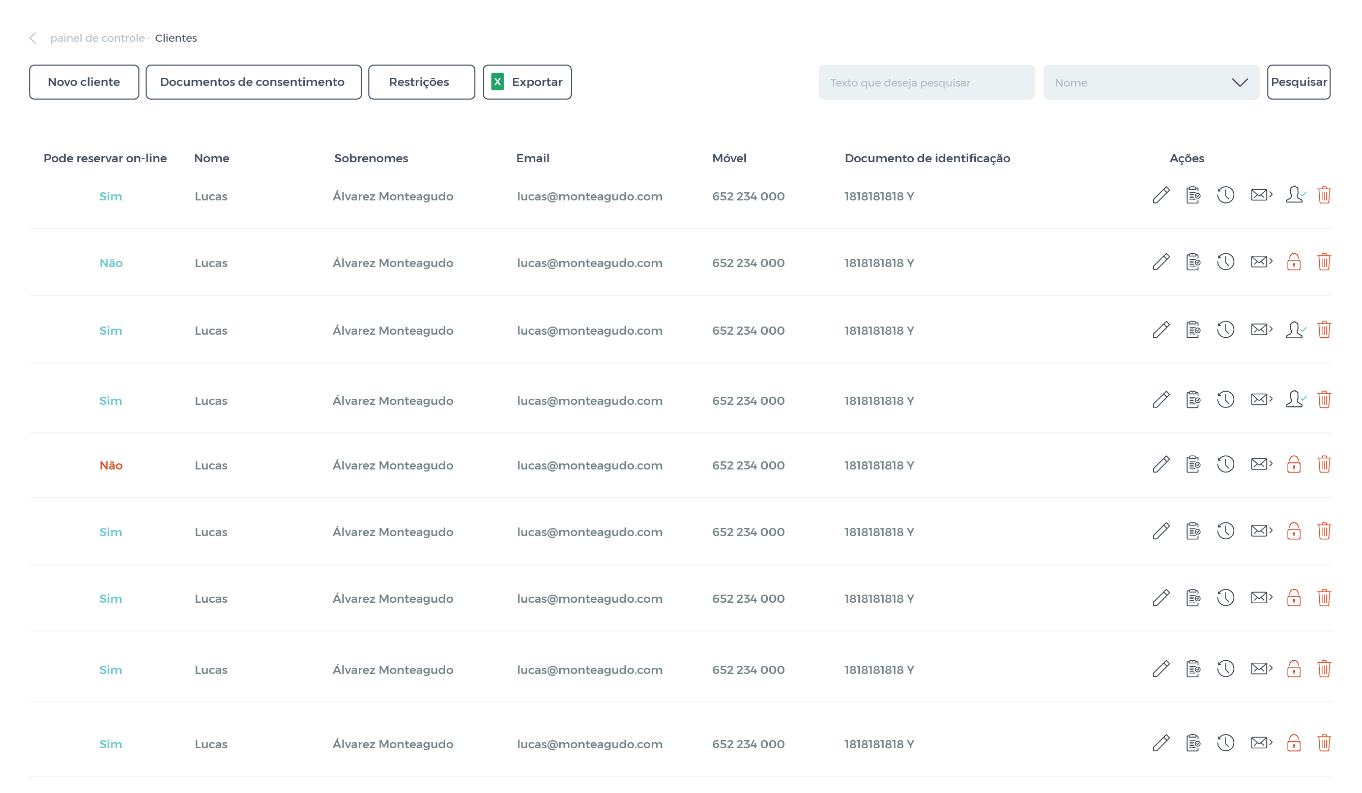 Bookitit - Listagem e gerenciamento de clientes