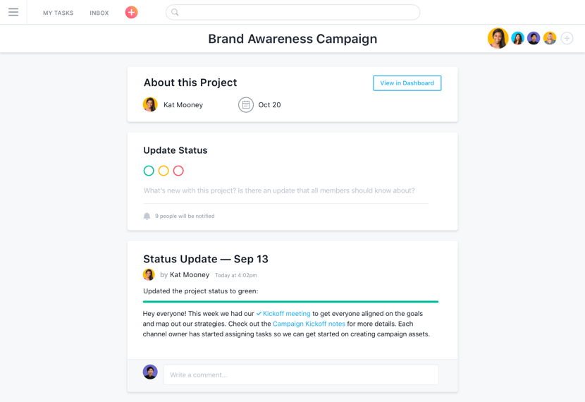 atualizações de status Asana e relatórios atualizações de status Asana e relatórios